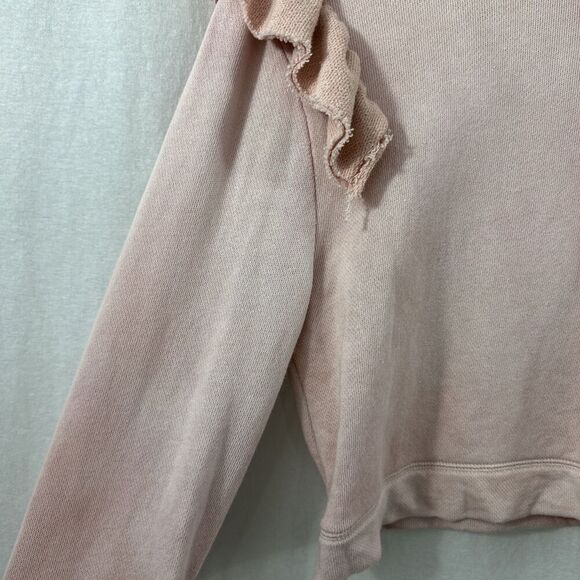 LoveShackFancy Pink Distressed Wash Ruffle Sweatshirt Womens Size S Feminine - Picture 6 of 13
